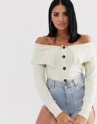 Asos Design Off Shoulder Cardigan - Cream