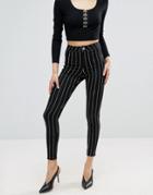 Asos Rivington High Waisted Denim Jegging In Clean Black Stripe With Welt - Black