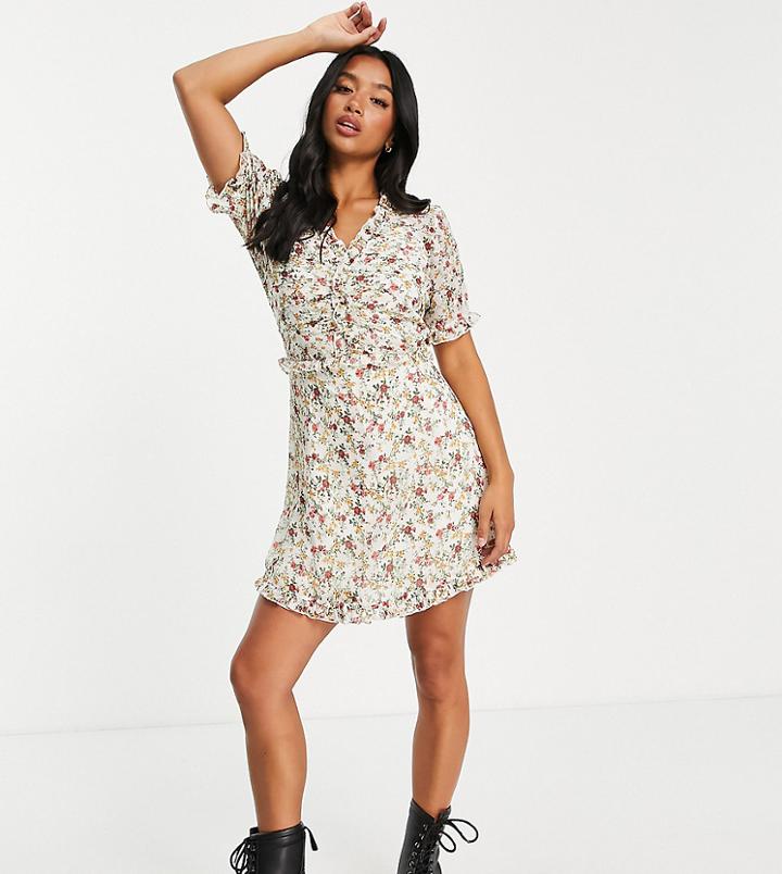 Topshop Petite Ruched Floral Mini Dress-multi