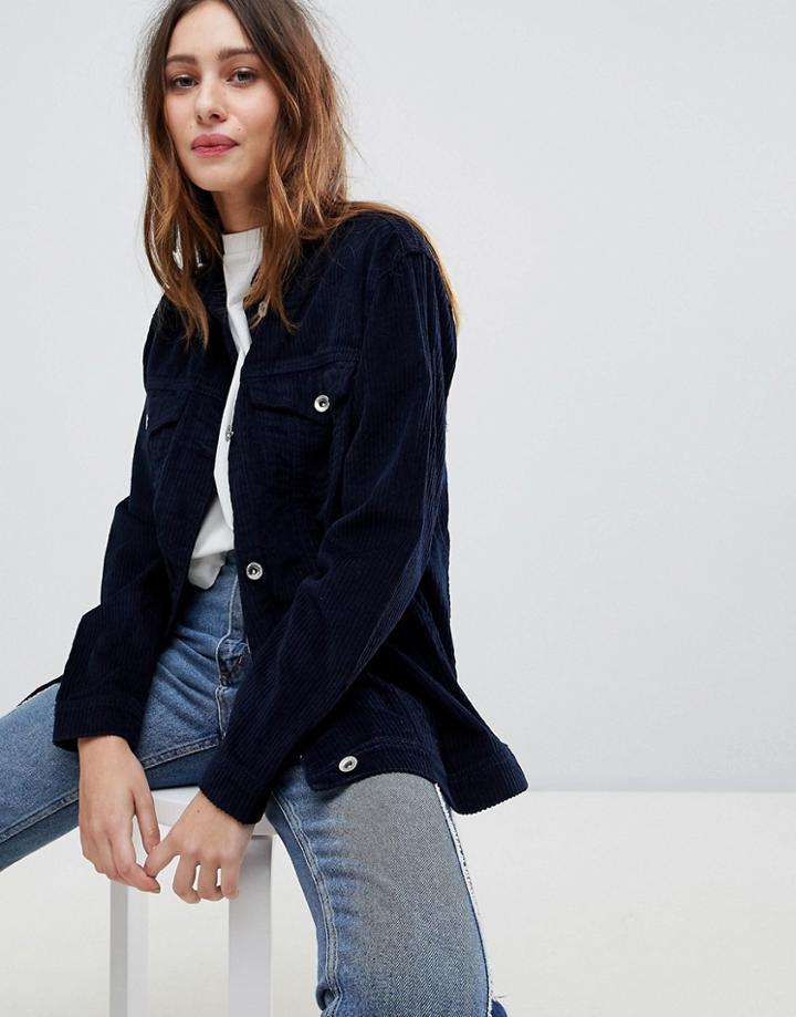 Stradivarius Cord Trucker Jacket - Navy