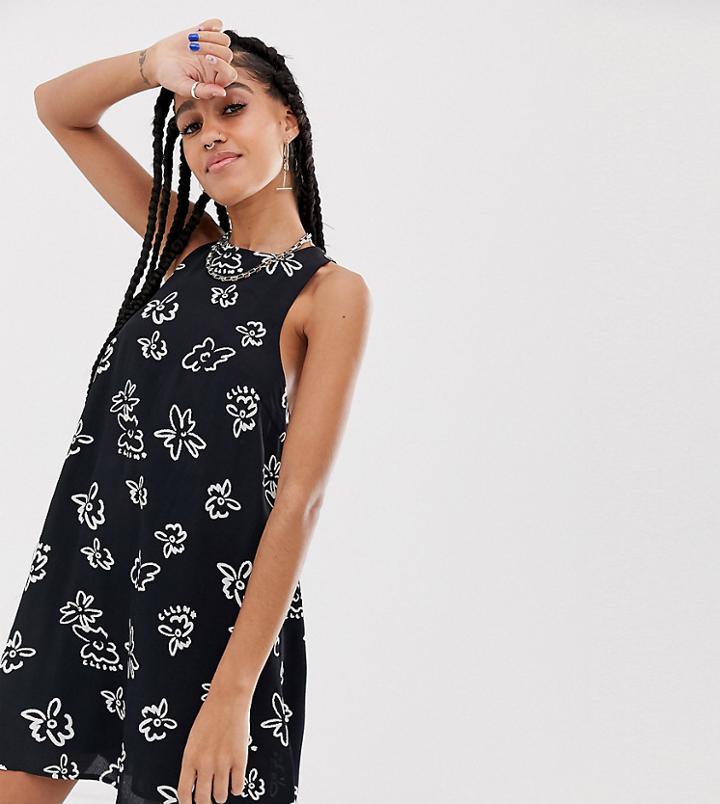 Collusion Floral Swing Mini Dress-black
