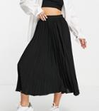 Asos Design Petite Pleated Midi Skirt In Black