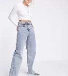 Reclaimed Vintage Inspired 90's Dad Jeans With Raw Hem In Light Wash Blue-blues