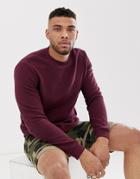 Asos Design Sweatshirt In Burgundy Ribbed Fabric - Red