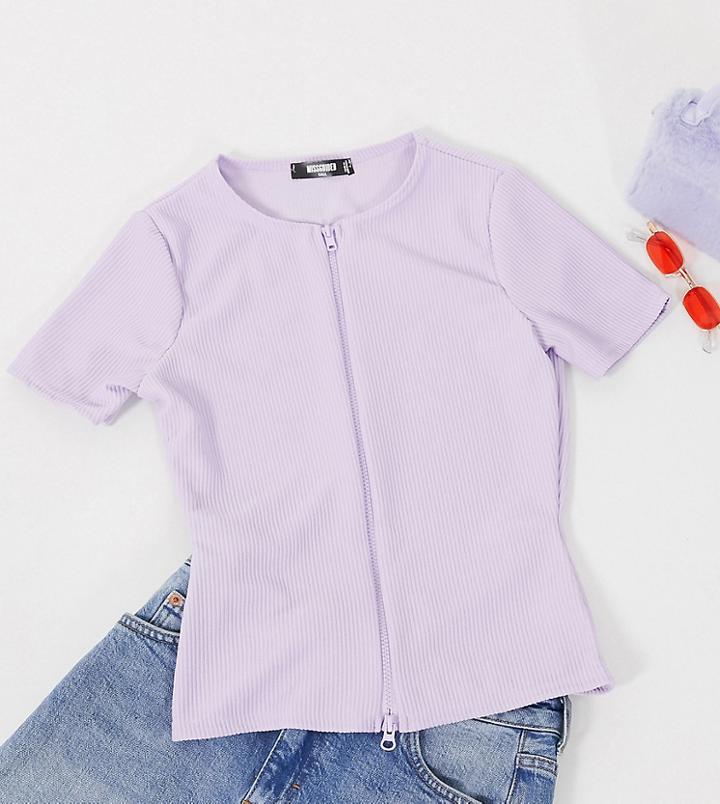 Missguided Tall Crop Top With Double Zip In Lilac-purple