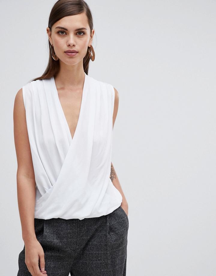 Unique 21 Sleeveless Cross Over Top-white