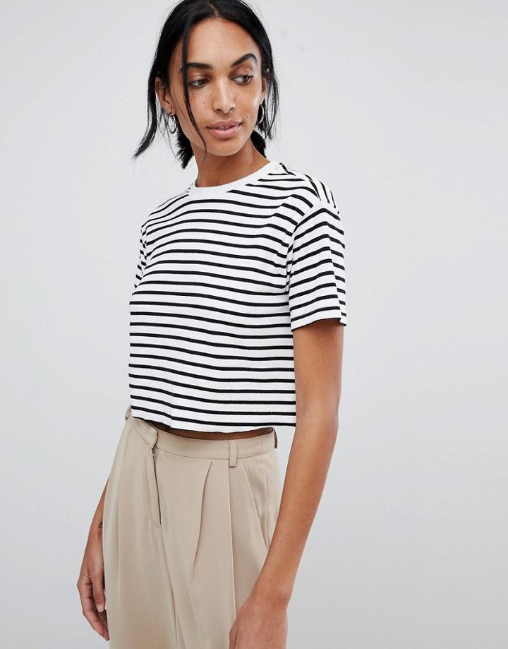 Asos Design Boxy Crop Stripe T-shirt In Rib - Multi