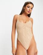 Asos Design Mila Mesh Smoothing Body In Beige-neutral