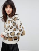 Willow And Paige High Neck Fluffy Sweater In Oversized Leopard Print - Multi