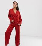 Asos Design Petite Jacquard Pyjama Jacket & Pants Set - Orange