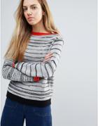 Shae Broken Stripes Sweater With Red Trim - Multi