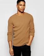 Asos Muscle Fit Ribbed Jumper In Camel - Camel