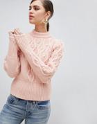 River Island Cable Knit Sweater In Pink