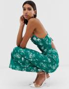 Fashion Union Cami Midi Dress In Safari Print - Green