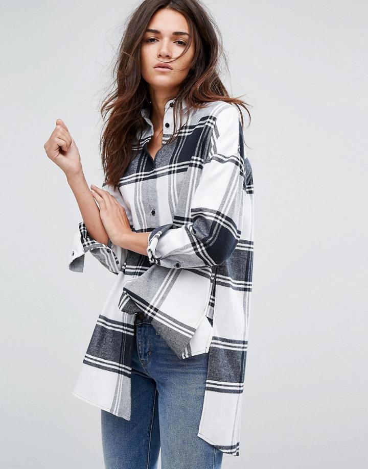 Dr Denim Boyfriend Fit Check Shirt - White