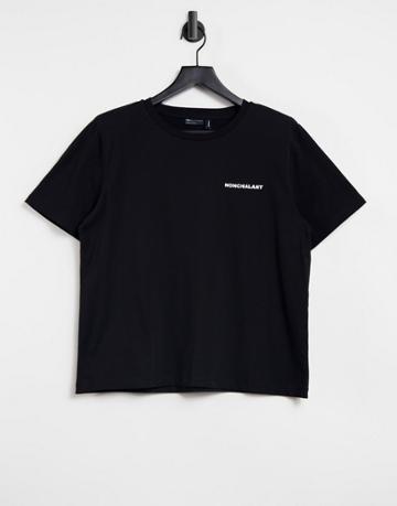 Asos Design T-shirt With Shoulder Pad And Nonchalant Motif In Black