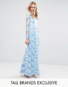 True Decadence Tall Premium 3d Lace Applique Maxi Dress - Blue