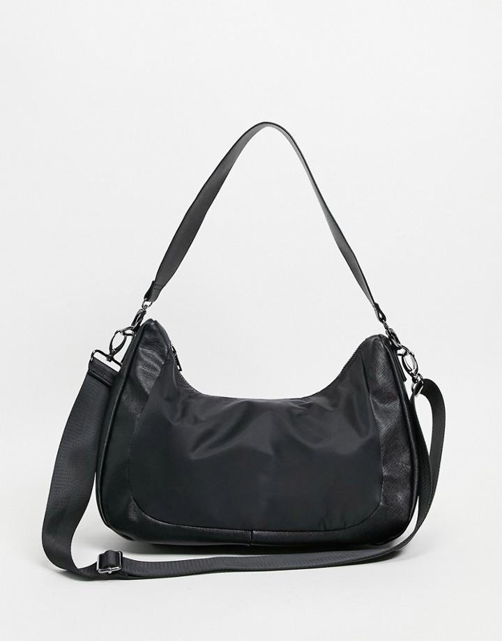 Asos Design Shoulder Bag In Nylon Mix-black