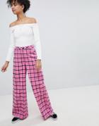 Daisy Street Wide Leg Pants In Check - Pink