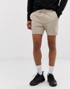 Asos Design Skinny Shorter Chino Shorts With Elastic Waist In Beige - Beige