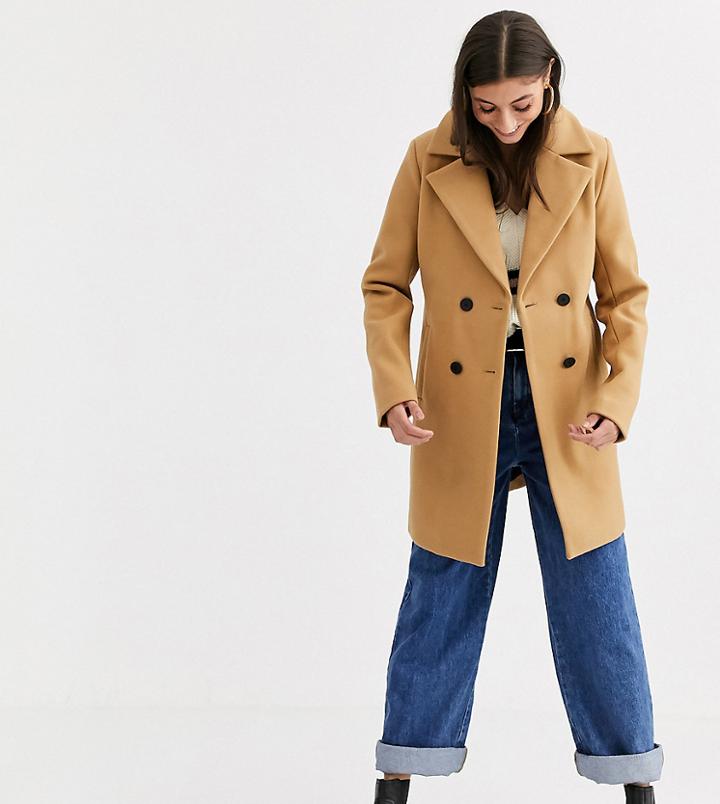 Fashion Union Tall Smart Double Breasted Coat-beige