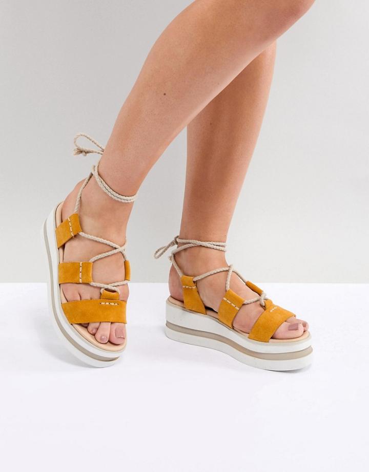 Asos Design Test Suede Tie Leg Flatforms - Yellow