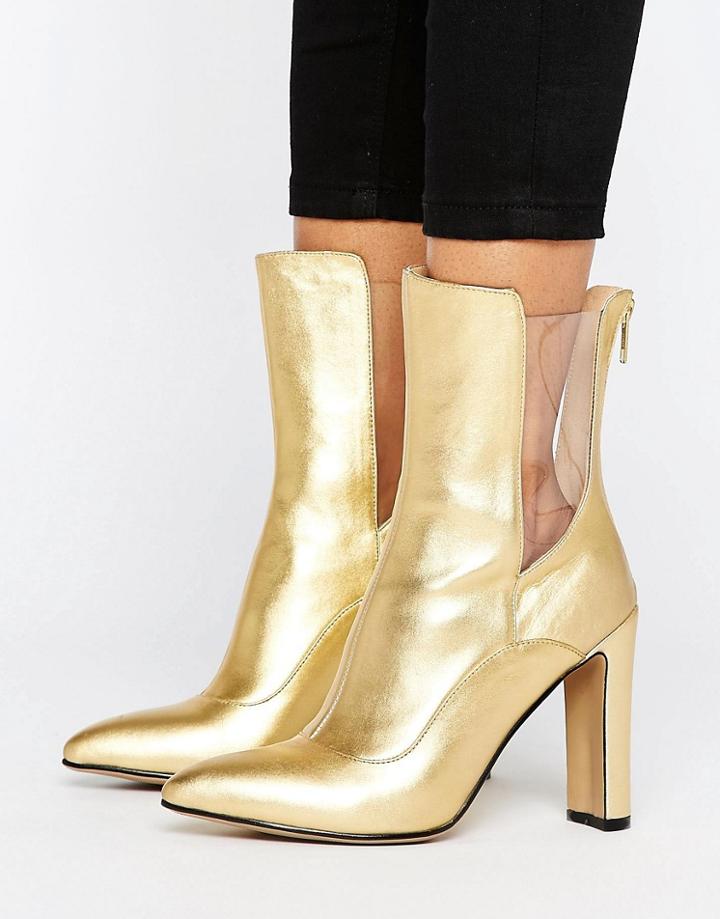 Lavish Alice Leather High Ankle Boot With Clear Insert - Gold