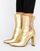 Lavish Alice Leather High Ankle Boot With Clear Insert - Gold