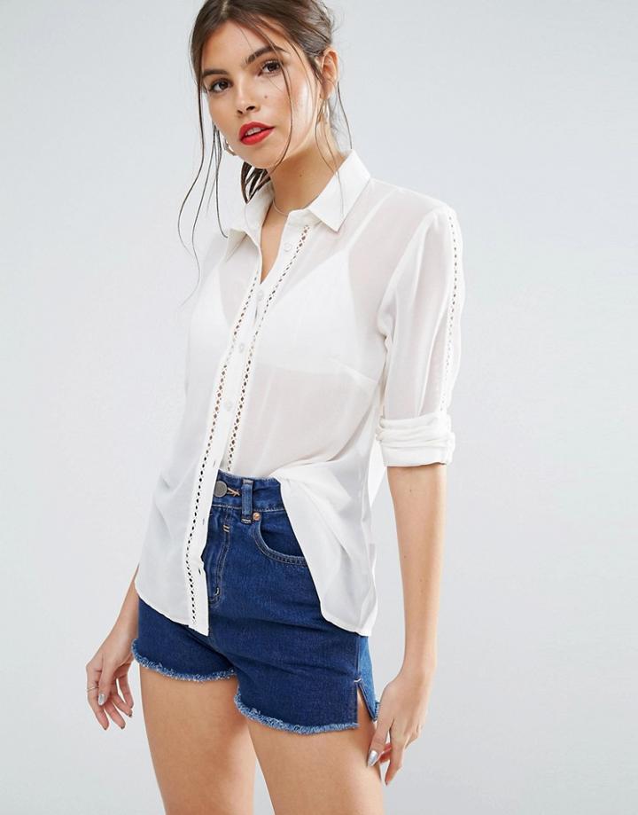Asos Blouse With Lace Trim - Cream