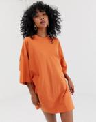 Weekday Huge T-shirt Dress In Dark Orange - Red