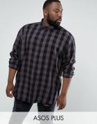 Asos Plus Oversized Viscose Check Shirt - Gray