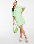 Asos Design Shirt Dress In Green Abstract Swirl Print