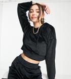 Hoxton Haus Tall Velour Cropped Hoodie In Black - Part Of A Set