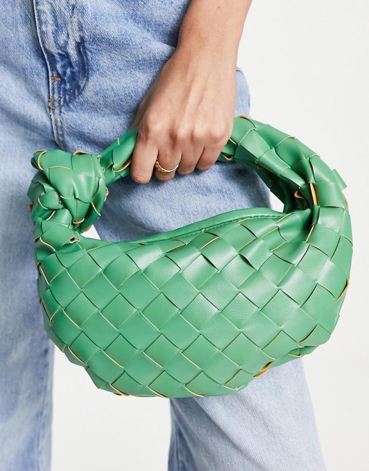 Glamorous Mini Grab Bag In Bright Green Woven Pu