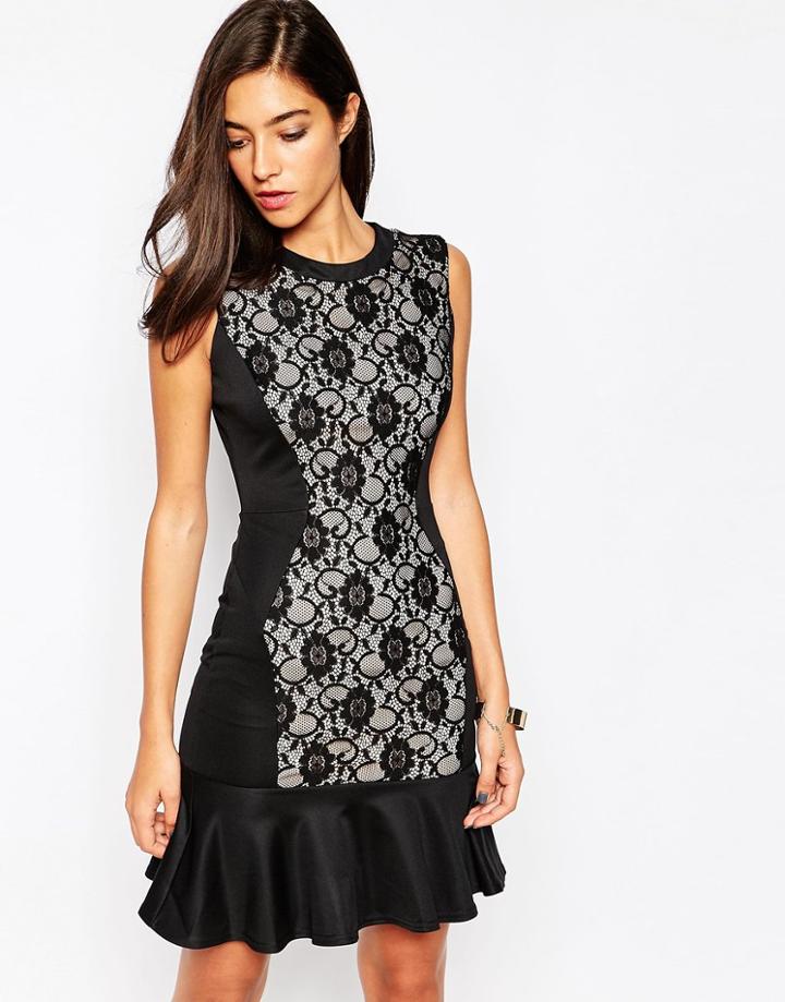 Little Black Dress Dakota Pep Hem Dress With Lace Panel - Black