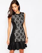 Little Black Dress Dakota Pep Hem Dress With Lace Panel - Black