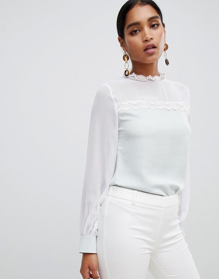 Vesper Color Block High Neck Long Sleeve Blouse-multi