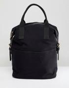 Asos Design Zip Over Canvas Backpack With Double Handle - Black