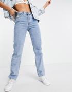 Asos Design Mid Rise 90s Straight Leg Jeans In Vintage Light Wash-blues