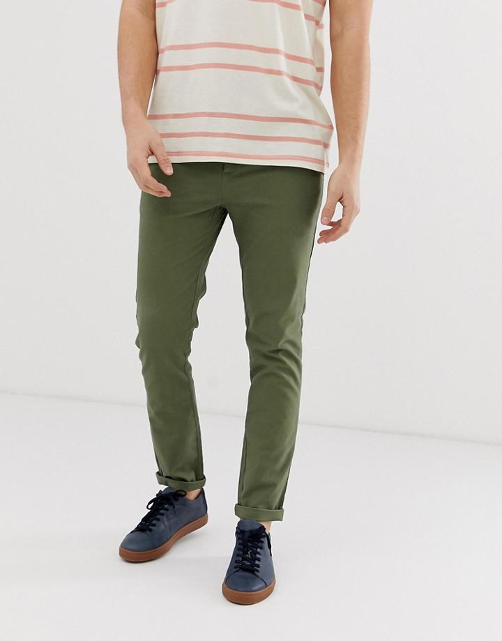 Asos Design Skinny Chinos In Khaki-green