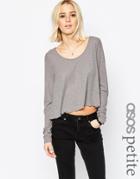 Asos Petite Swing Top In Slouchy Rib With Scoop Neck - White