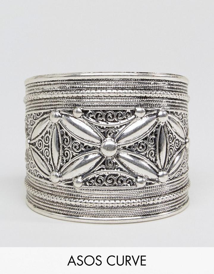 Asos Curve Exclusive Etched Detail Cuff Bracelet - Silver