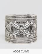 Asos Curve Exclusive Etched Detail Cuff Bracelet - Silver