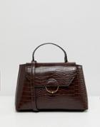 Asos Design Croc City Bag With Ring Ball Detail - Brown