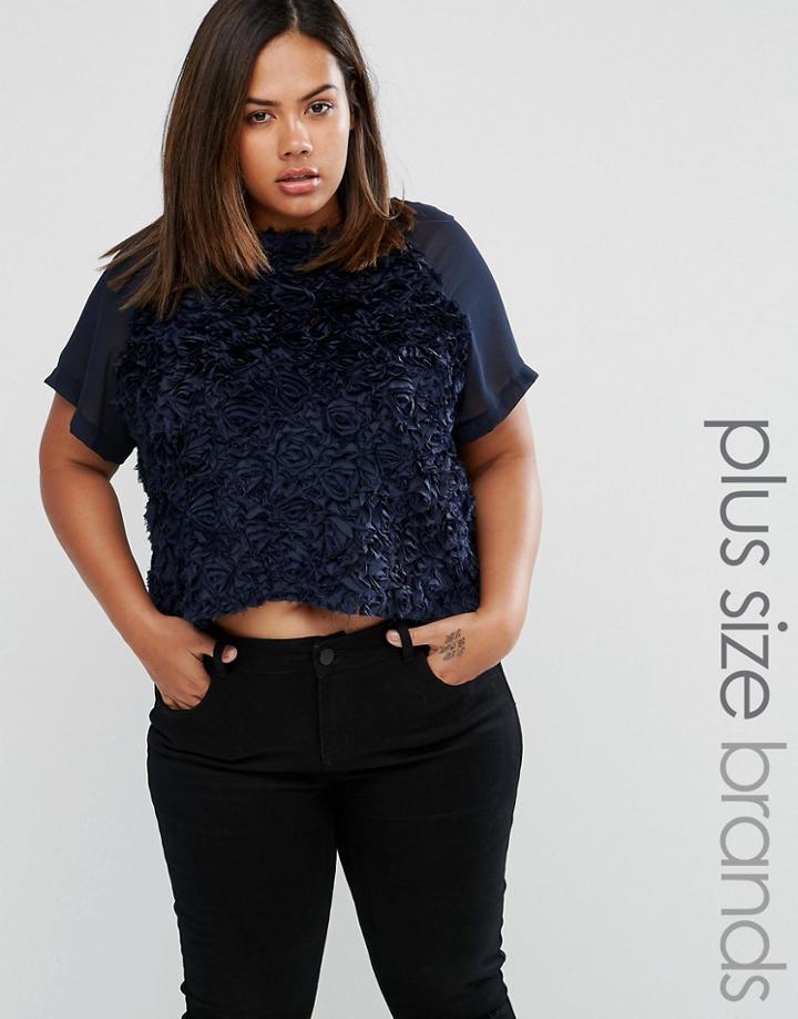 Elvi Plus Embellished Top - Navy