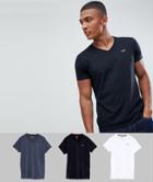 Hollister 3 Pack V-neck T-shirt Seagull Logo Slim Fit In White/gray/navy - Multi