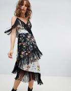 Asos Design Fringe Cami Midi Dress In Mixed Floral Print-multi