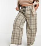Noisy May Curve Tie Waist Wide Leg Pants In Beige Check-neutral