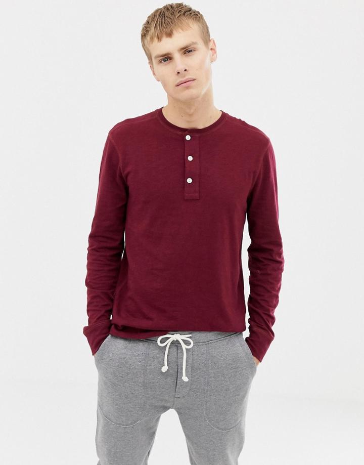 J.crew Mercantile Long Sleeve Slub Henley In Burgundy - Red