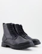 Jack & Jones Faux Leather Lace Up Boot In Black